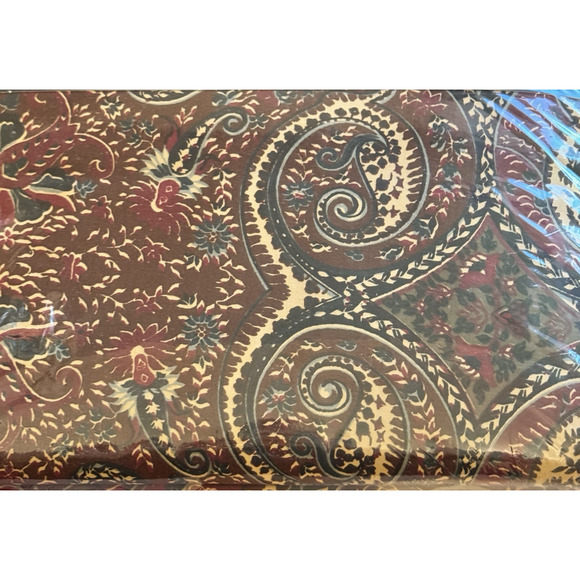 Vintage RALPH LAUREN KING Flat Sheet Whitbury Paisley Black Red Brown Combed - Picture 2 of 8